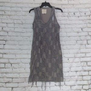 L'art de River Island Dress Womens 14 Gray Sleeveless Shredded Mini